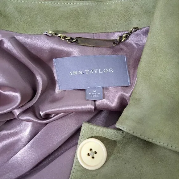 Ann Taylor Women's Sage Green Suede Office Work Casual Jacket 5 Button Sz Medium - Picture 8 of 8